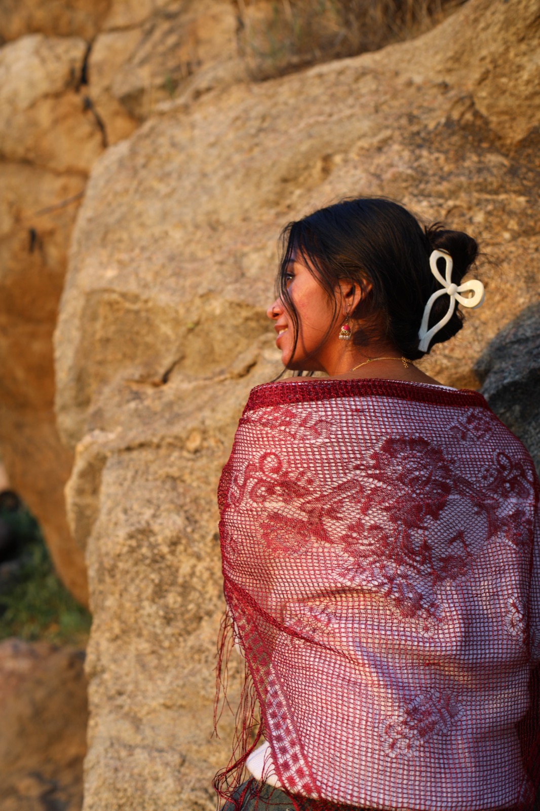 Concept shoot — portrait by the rocks at golden hour