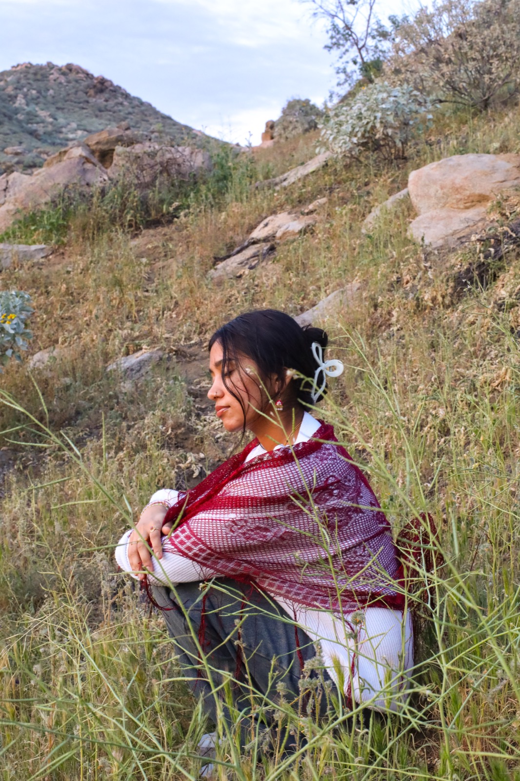 Concept shoot — sitting in the wild grass