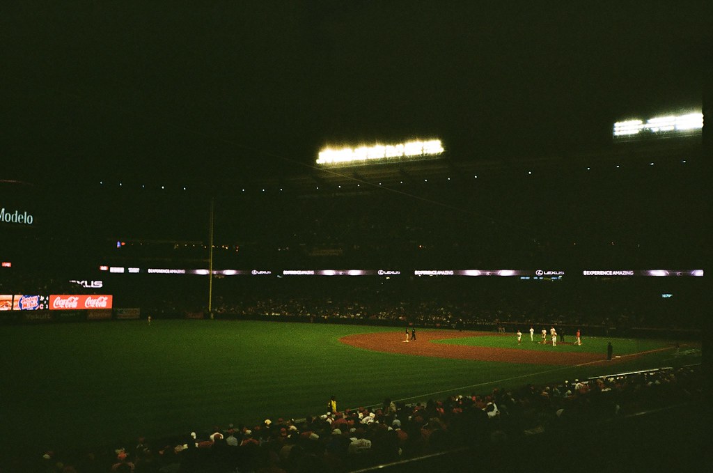 Baseball stadium at night