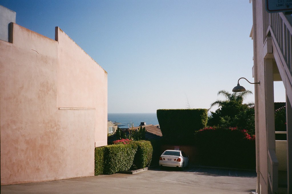Pink wall framing ocean view